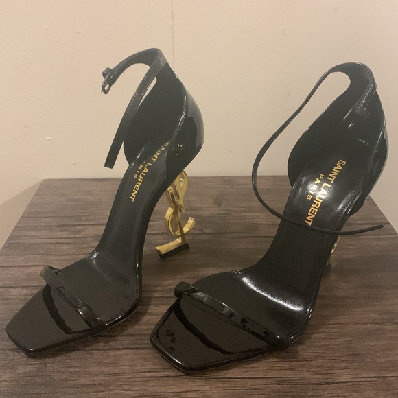 SAINT LAURENT Opyum Embellished Patent-Leather Sandals - Picture 3 of 7